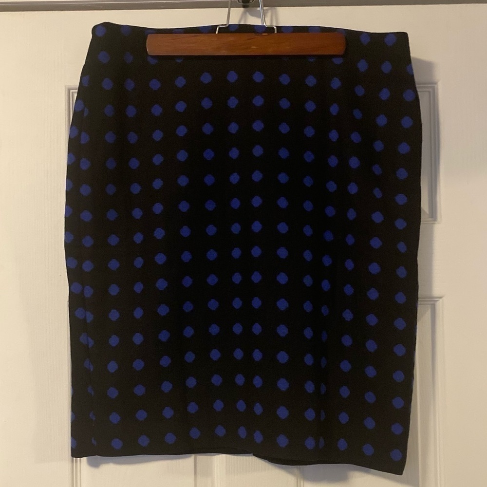 Talbots Black with Blue Polka-dot Wool Blend Pencil Skirt